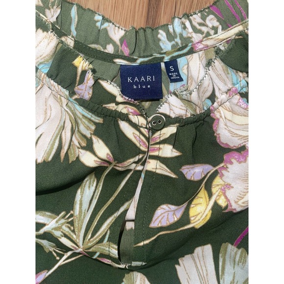 Kaari Blue Women's Tropical Print Tunic Top Green Floral Size S Blouse - Picture 3 of 3
